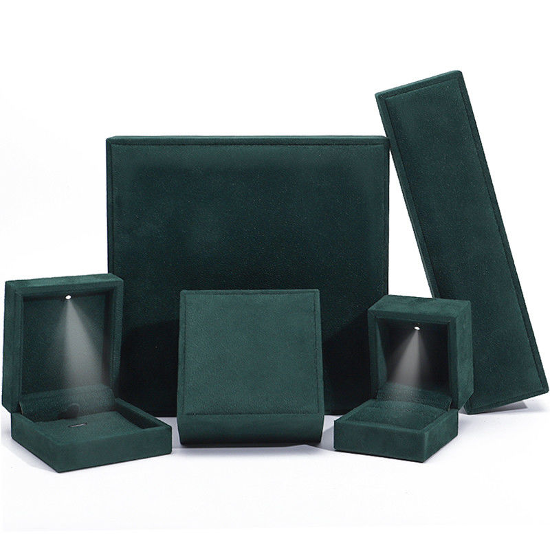 Dark Green Soft Touch Velvet Luxury Jewelry Packaging Box with Shining LED Light