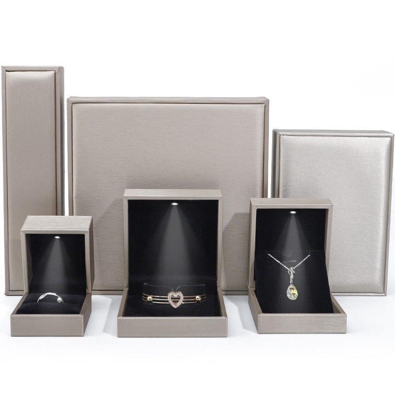 Tasteful Sleek Brushed Grain PU Leather Jewelry Packaging Box Case with LED Light