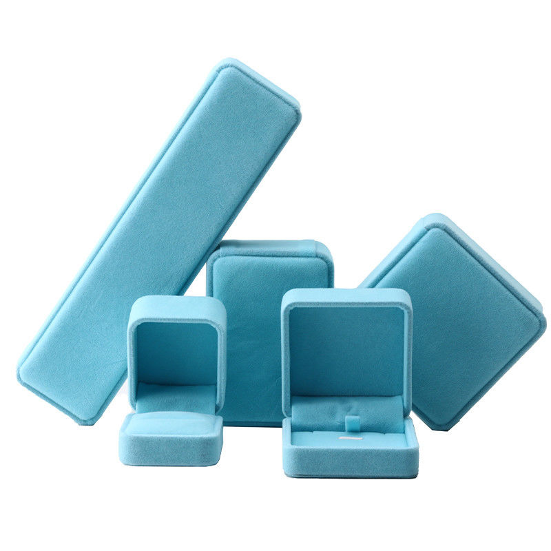 premium velvet square sky blue velvet jewelry box for bracelet Necklace ring packaging