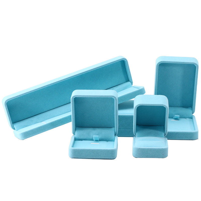 premium velvet square sky blue velvet jewelry box for bracelet Necklace ring packaging