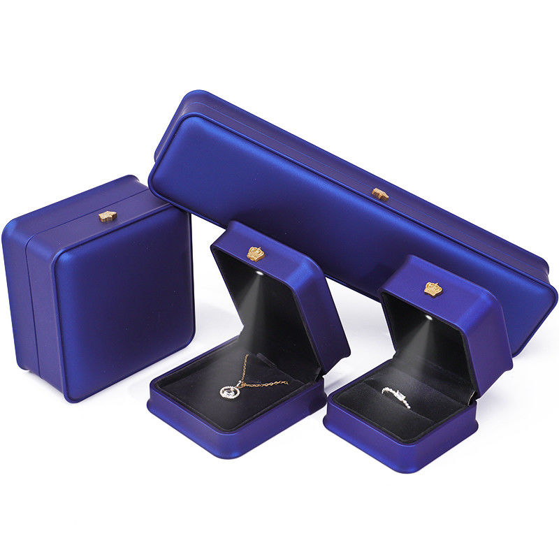 Glossy Dark Blue Sleek Faux Leather LED Jewelry Box for Luxury Storage Display
