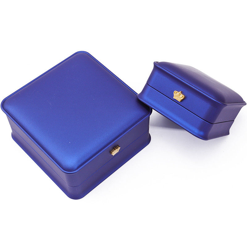 Glossy Dark Blue Sleek Faux Leather LED Jewelry Box for Luxury Storage Display