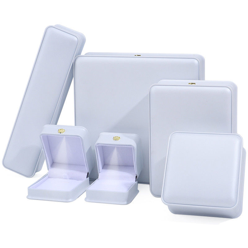 Custom Logo Luxury Jewelry Packing Box Newest Rectangle White Piano Paint LED Ring Jewelry Box