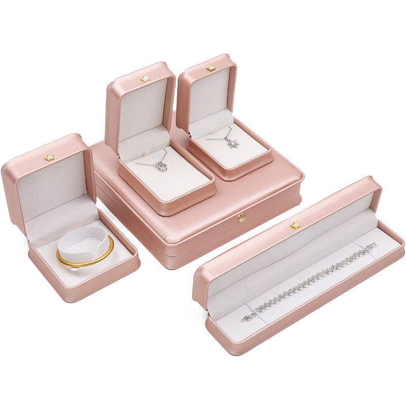 Custom Logo Jewelry Box Rose Gold Leather Crown Design for Rings Earrings and Necklaces