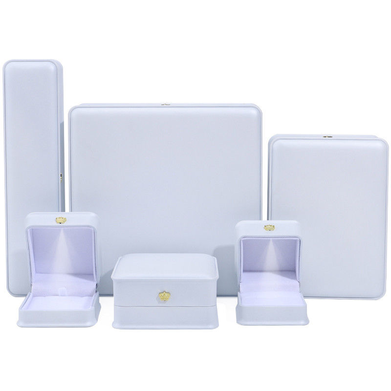 Custom Logo Luxury Jewelry Packing Box Newest Rectangle White Piano Paint LED Ring Jewelry Box