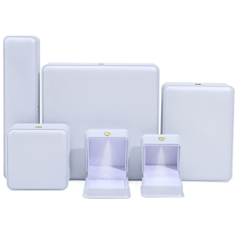 Custom Logo Luxury Jewelry Packing Box Newest Rectangle White Piano Paint LED Ring Jewelry Box
