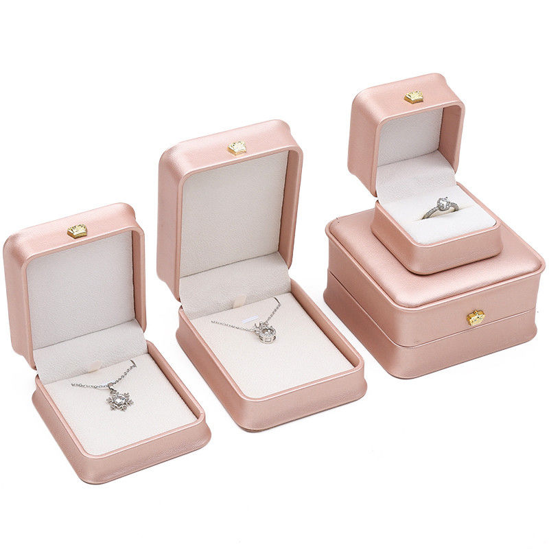 Custom Logo Jewelry Box Rose Gold Leather Crown Design for Rings Earrings and Necklaces