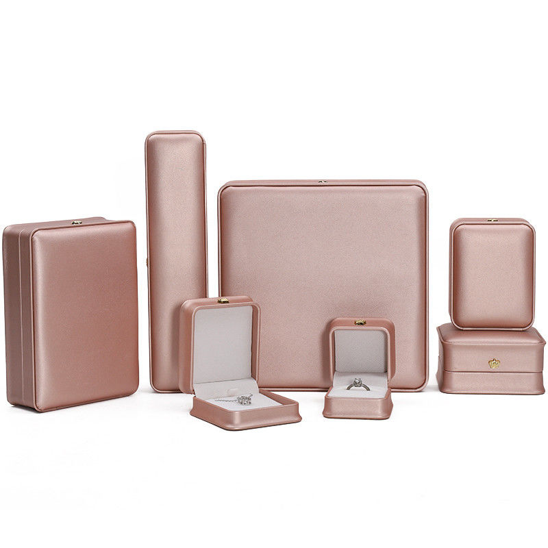 Custom Logo Jewelry Box Rose Gold Leather Crown Design for Rings Earrings and Necklaces