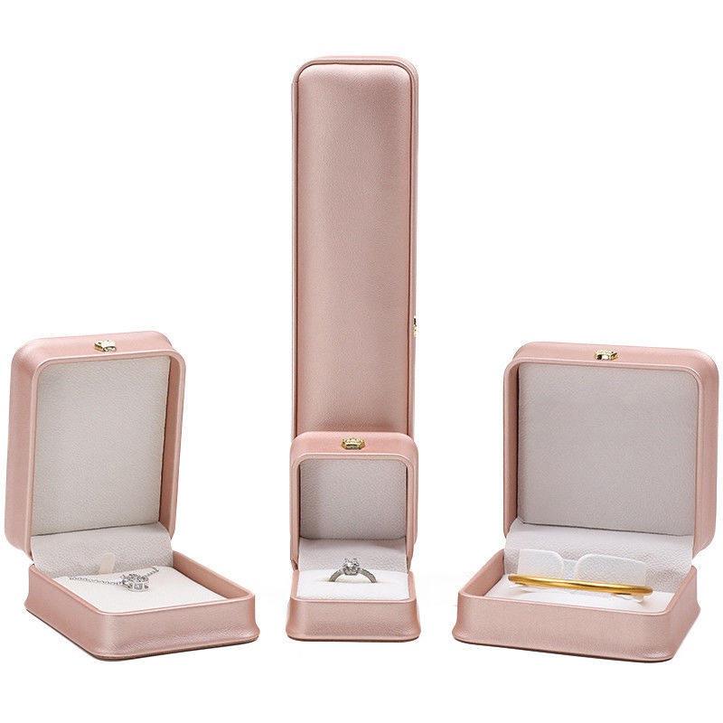 Custom Logo Jewelry Box Rose Gold Leather Crown Design for Rings Earrings and Necklaces
