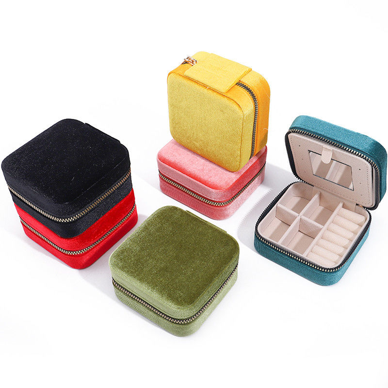 Custom Logo Velvet Jewelry Boxes Travel Storage for Earrings Necklace Ring Mirror Box