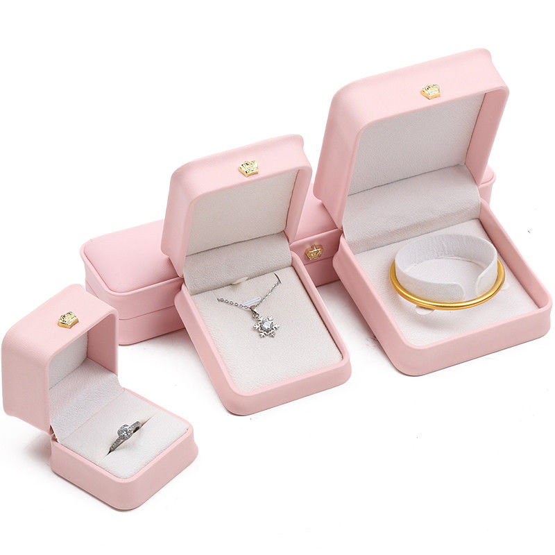10*10*5cm Pink Leather Jewelry Box for Crown Bracelets Pendants and Rings Custom Logo