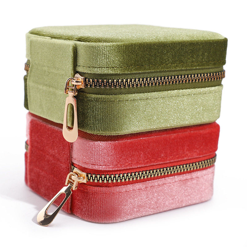 Custom Logo Velvet Jewelry Boxes Travel Storage for Earrings Necklace Ring Mirror Box