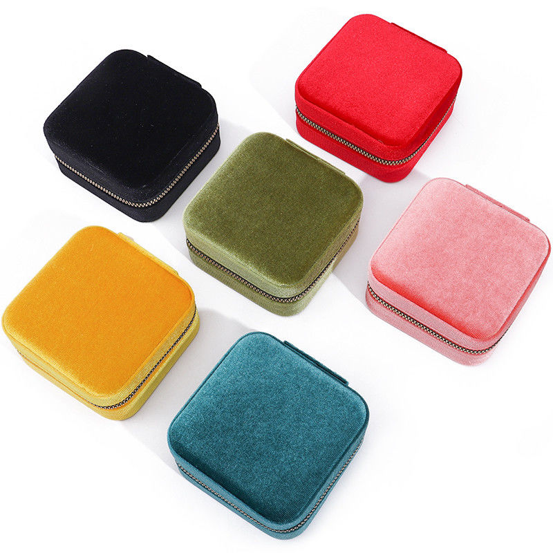 Custom Logo Velvet Jewelry Boxes Travel Storage for Earrings Necklace Ring Mirror Box