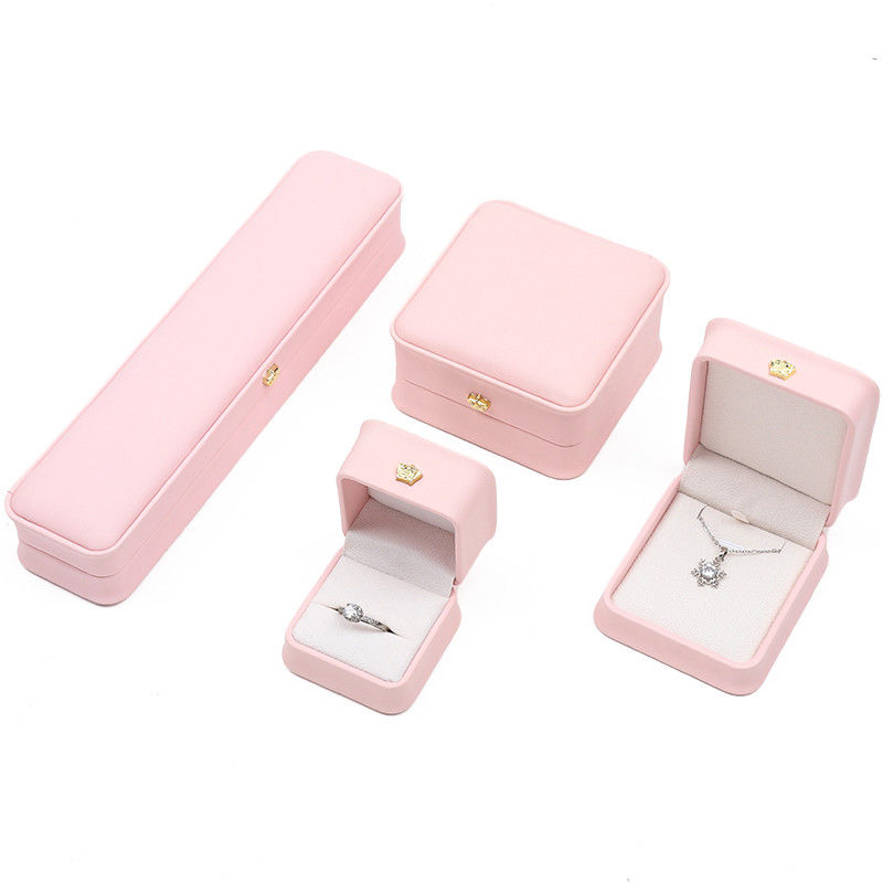 10*10*5cm Pink Leather Jewelry Box for Crown Bracelets Pendants and Rings Custom Logo