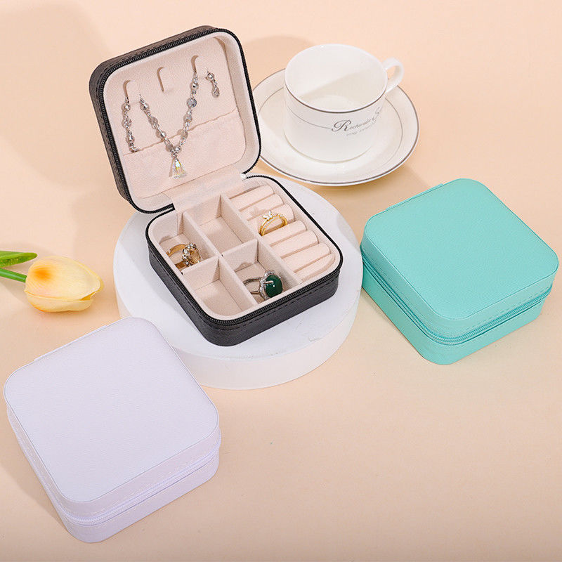 Floating Effect PU Leather Jewelry Box , Zipper Travel Jewellery Case Multi Function