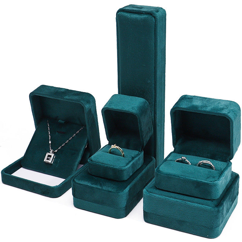 Luxury Jewellery packaging Box high end square dark green Velvet Jewelry Box