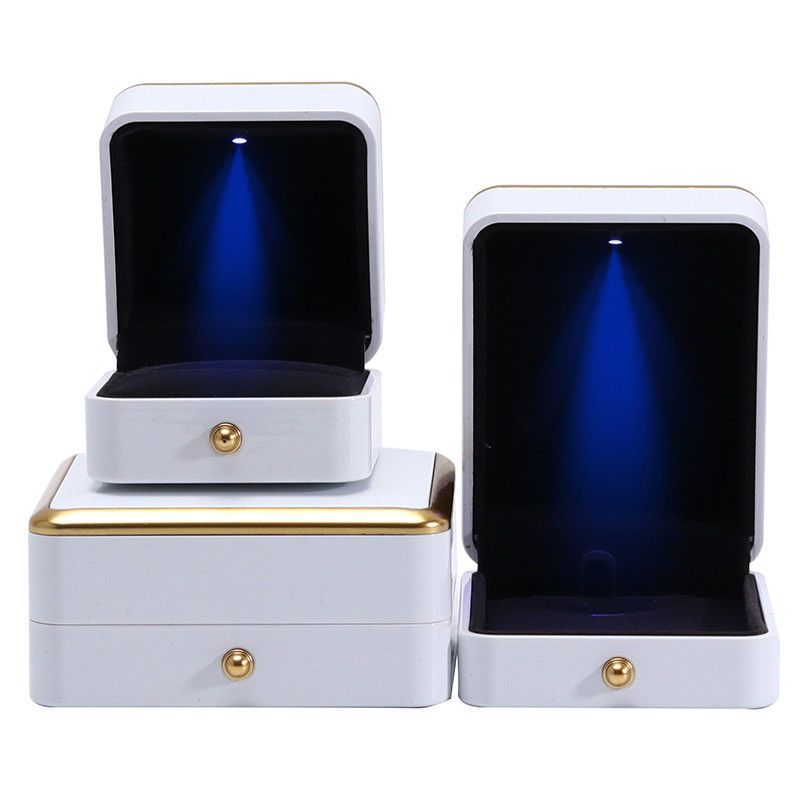 Custom Jewellery Box Packaging Gold Trim Plastic Jewelry Case With LED Lighting