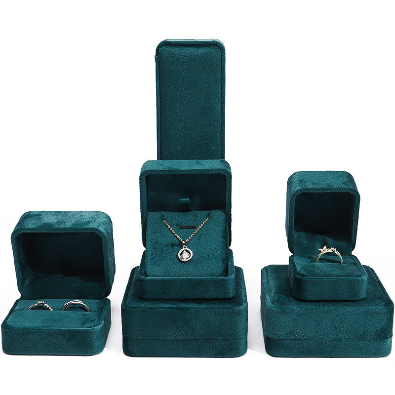 Luxury Jewellery packaging Box high end square dark green Velvet Jewelry Box