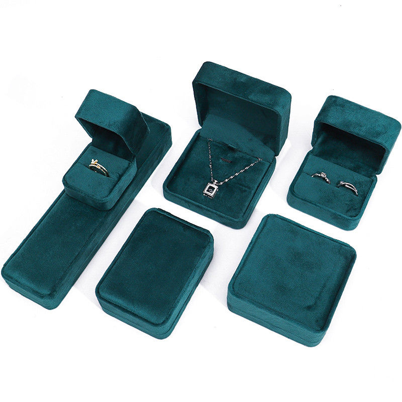 Luxury Jewellery packaging Box high end square dark green Velvet Jewelry Box