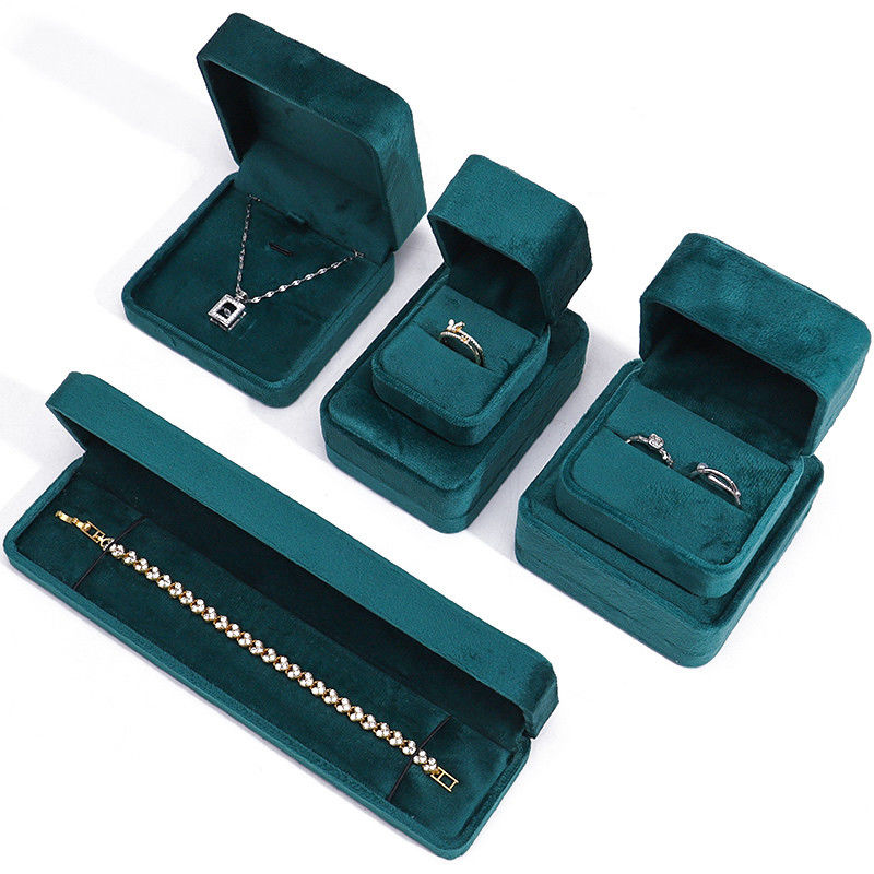 Luxury Jewellery packaging Box high end square dark green Velvet Jewelry Box