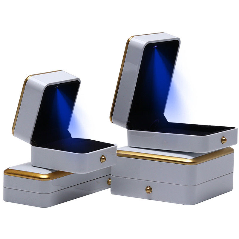 Custom Jewellery Box Packaging Gold Trim Plastic Jewelry Case With LED Lighting