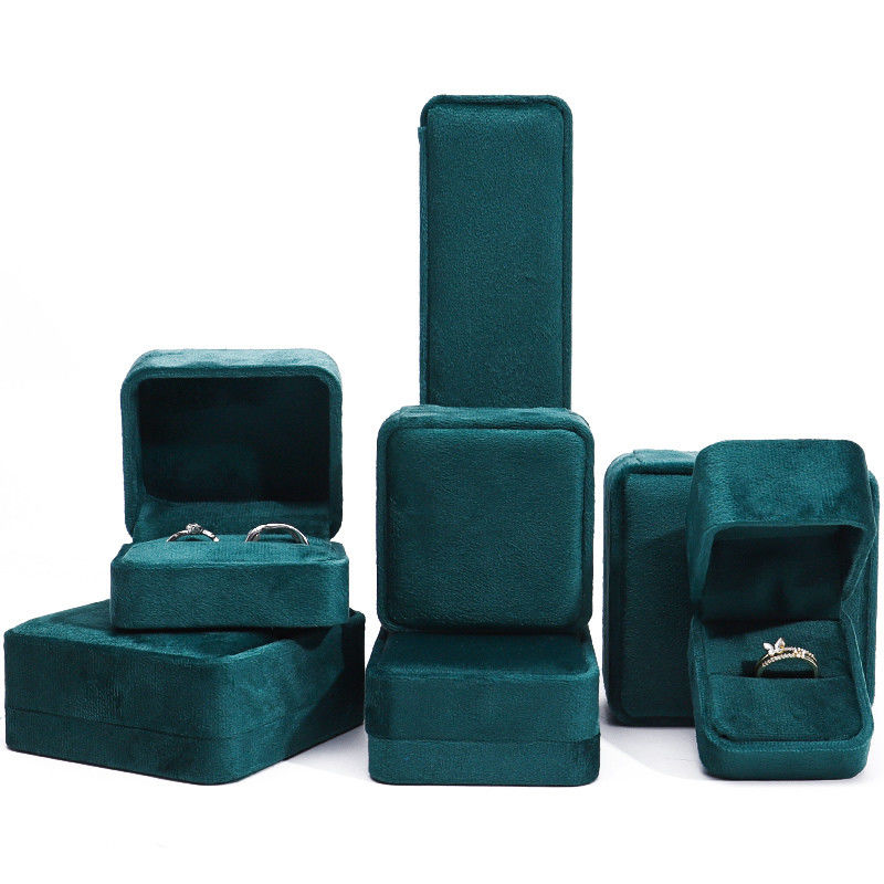 Luxury Jewellery packaging Box high end square dark green Velvet Jewelry Box