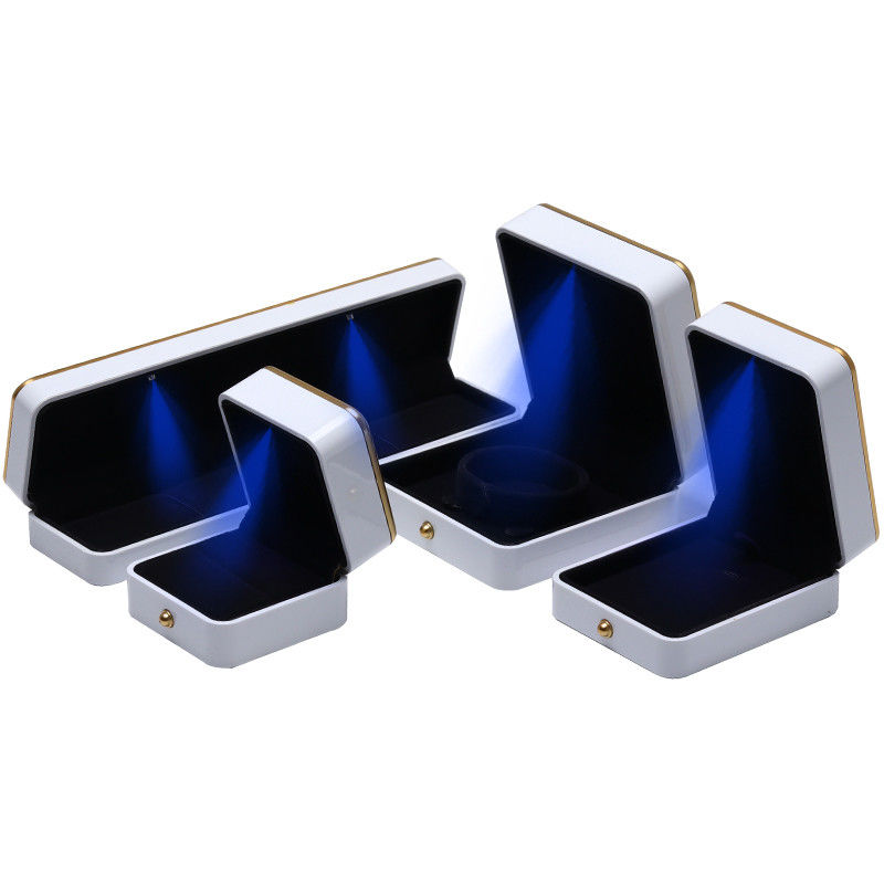 Custom Jewellery Box Packaging Gold Trim Plastic Jewelry Case With LED Lighting