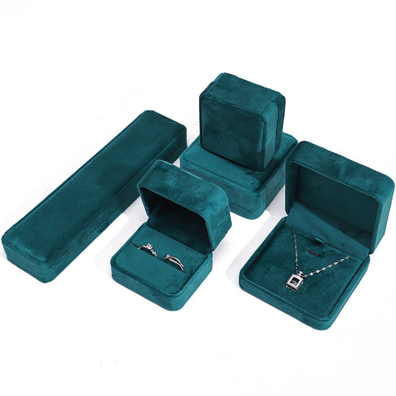 Luxury Jewellery packaging Box high end square dark green Velvet Jewelry Box