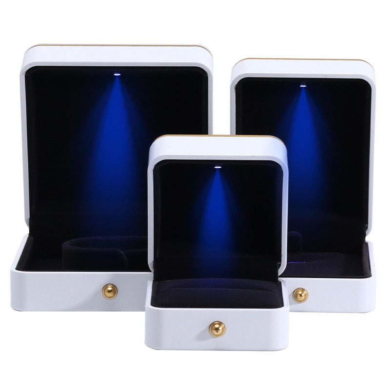 Custom Jewellery Box Packaging Gold Trim Plastic Jewelry Case With LED Lighting
