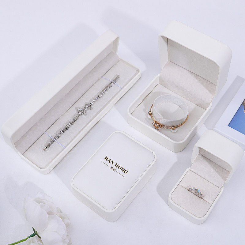 Plain White PU Leather Jewelry Box , Leather Jewelry Case For Ring Pendant Bracelet
