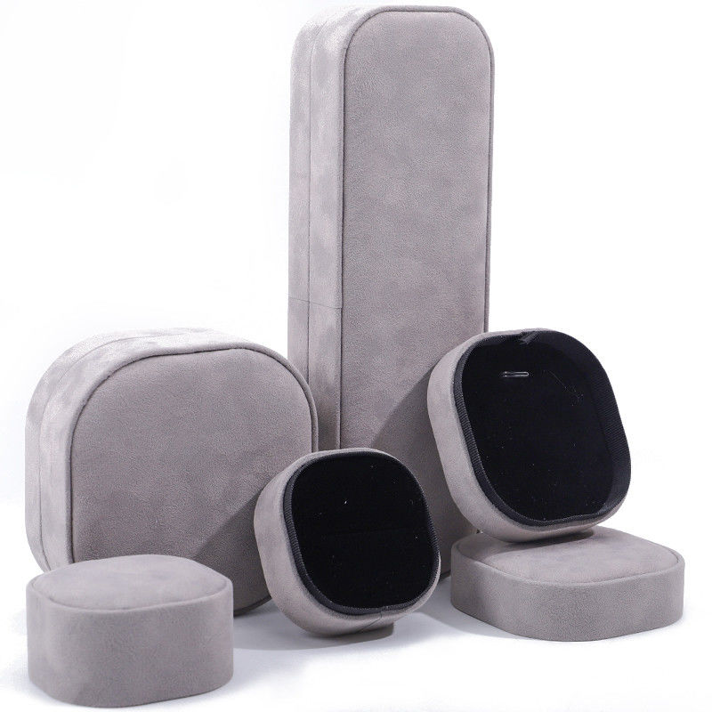 Luxury lid and base jewelry box hign quality Gray velvet jewellery box with logo
