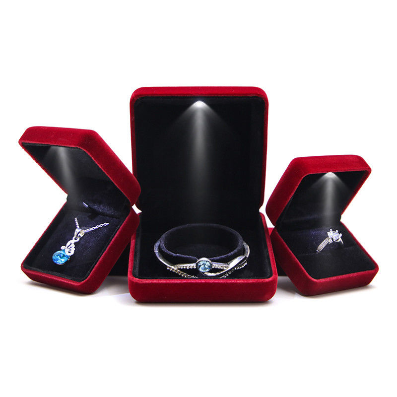 Luxury LED Jewelry Box with Embossed Hanhong Logo and Red Velvet Interior