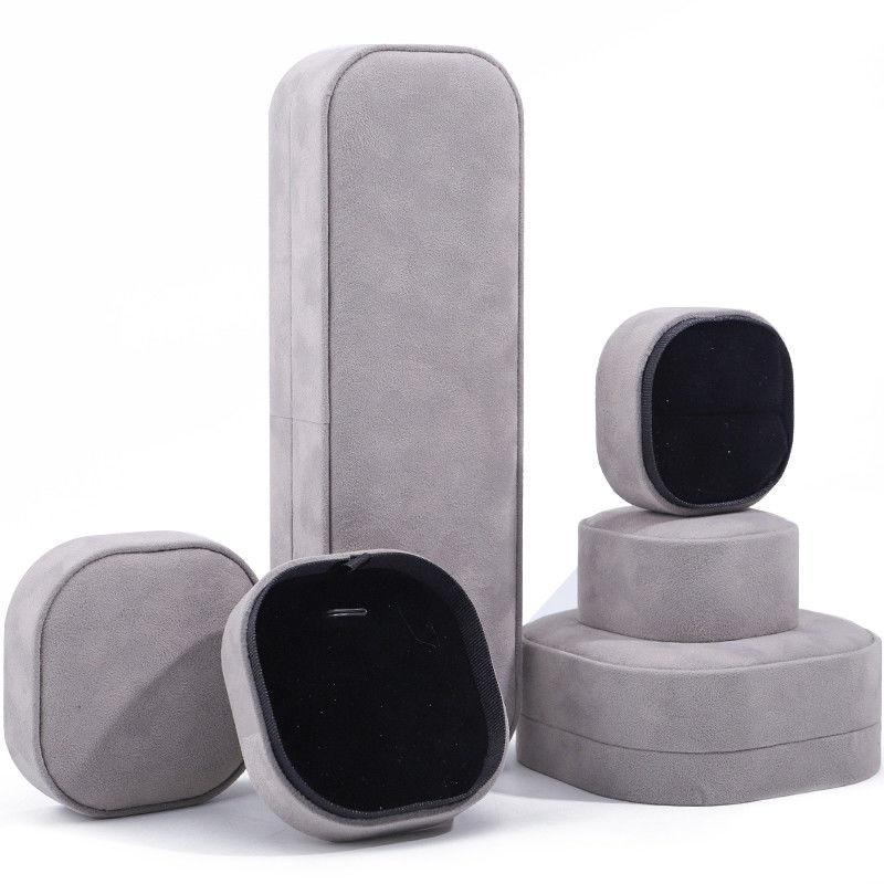 Luxury lid and base jewelry box hign quality Gray velvet jewellery box with logo
