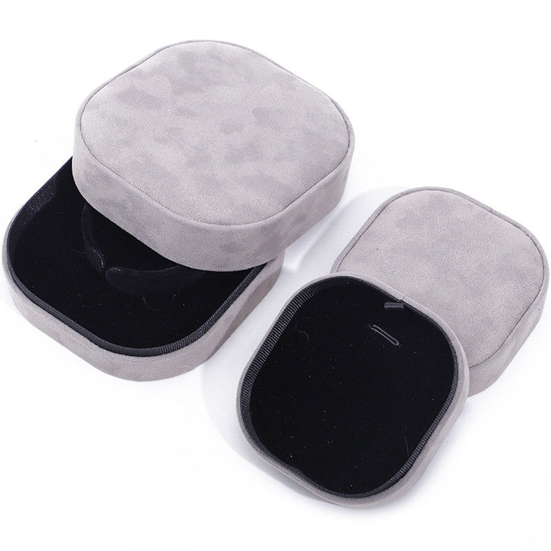 Luxury lid and base jewelry box hign quality Gray velvet jewellery box with logo