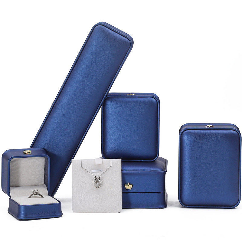 Newest Jewelry Package Blue Leather Crown Jewelry Box for Bracelet Pendant Necklace Ring