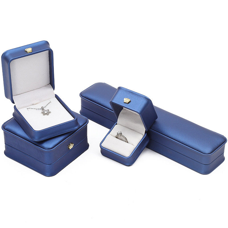 Newest Jewelry Package Blue Leather Crown Jewelry Box for Bracelet Pendant Necklace Ring