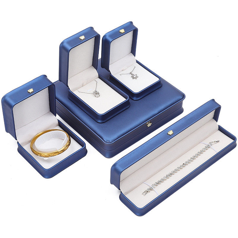 Newest Jewelry Package Blue Leather Crown Jewelry Box for Bracelet Pendant Necklace Ring