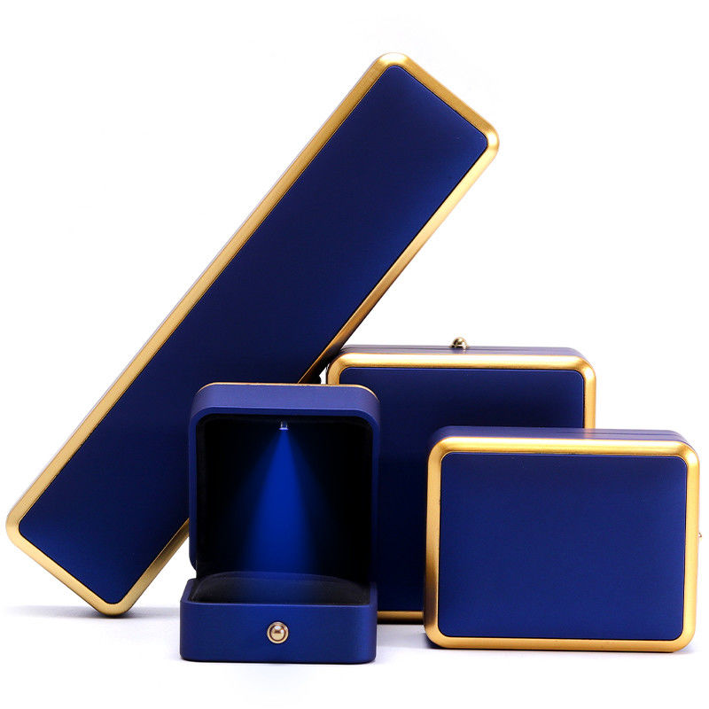 Custom Square Necklace and Ring Light Blue LED Jewelry Box with Luxury Elegant Style