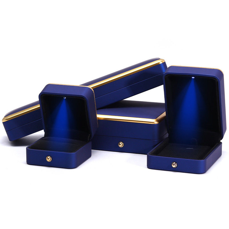 Custom Square Necklace and Ring Light Blue LED Jewelry Box with Luxury Elegant Style