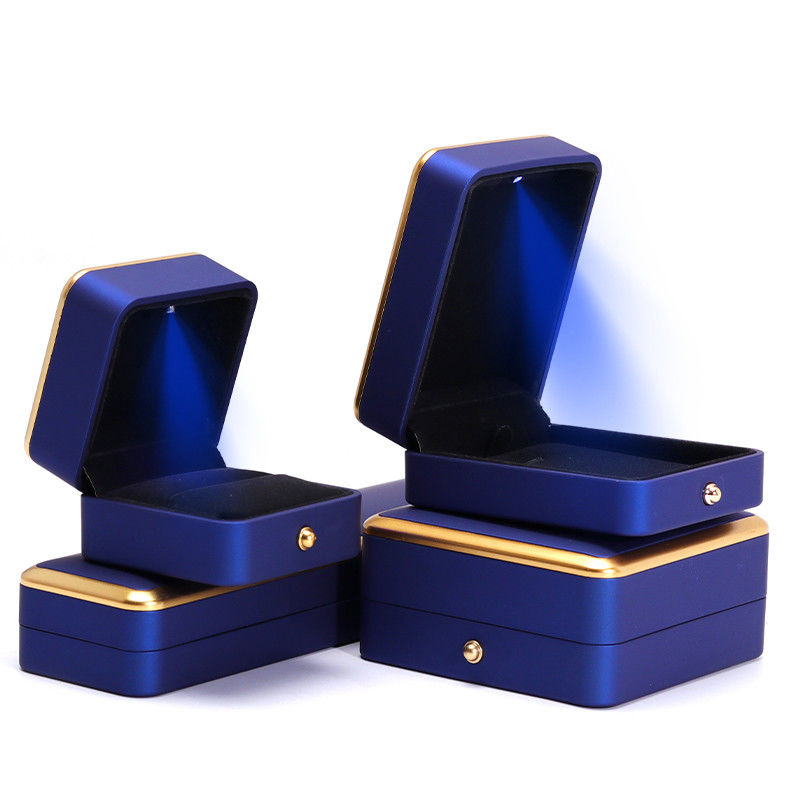 Custom Square Necklace and Ring Light Blue LED Jewelry Box with Luxury Elegant Style