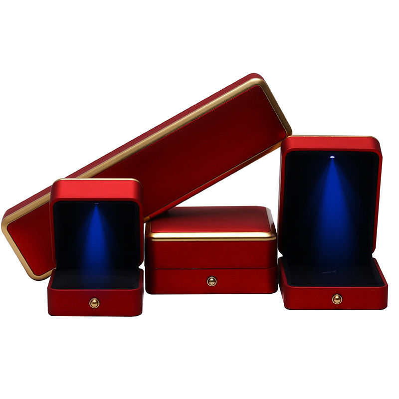 Custom Plastic Spray Painted Square Luxury Necklace Ring Red LED Jewelry Box Handmade