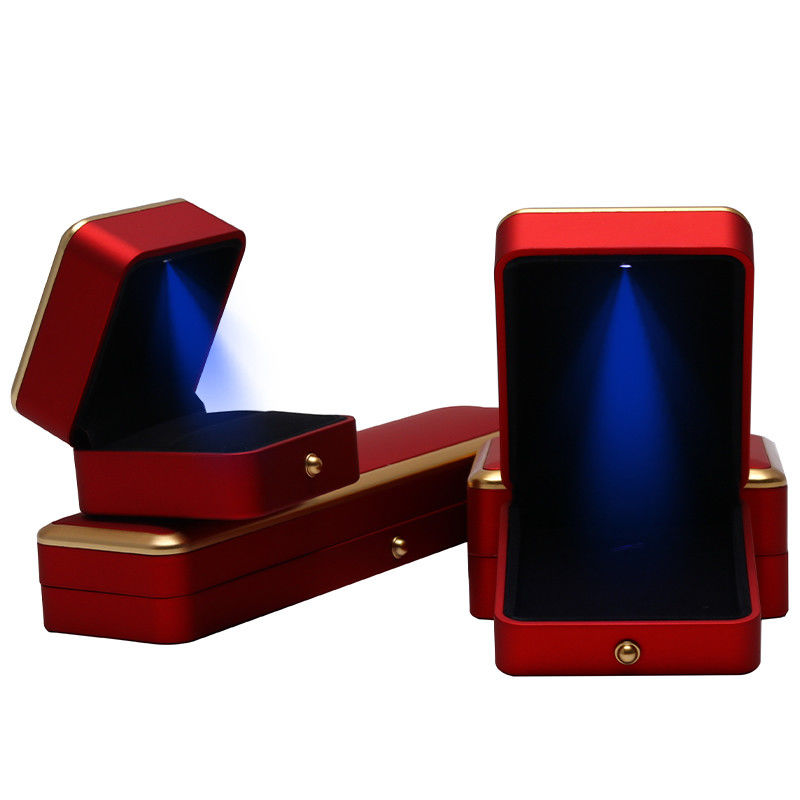Custom Plastic Spray Painted Square Luxury Necklace Ring Red LED Jewelry Box Handmade