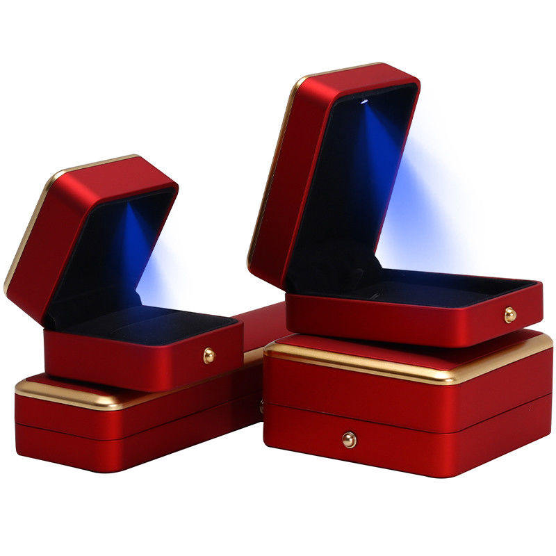 Custom Plastic Spray Painted Square Luxury Necklace Ring Red LED Jewelry Box Handmade