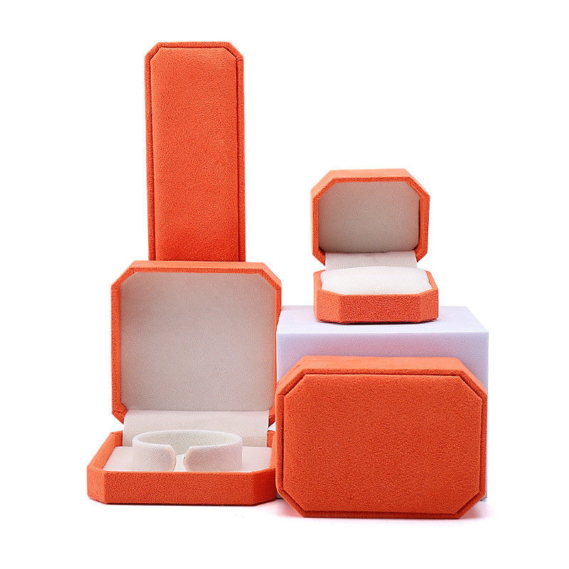 elegant handmade orange Octagonal Velvet Jewelry Box for Necklace Earrings Bracelet Ring packaging