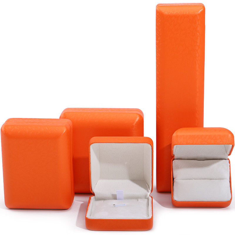 Custom Logo Rectangle Orange Leather Jewelry Box for Luxury Bracelet Necklace Storage