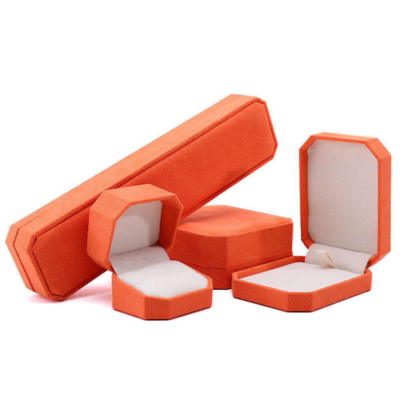 elegant handmade orange Octagonal Velvet Jewelry Box for Necklace Earrings Bracelet Ring packaging