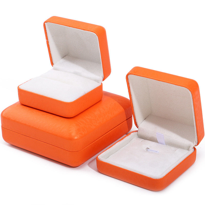 Custom Logo Rectangle Orange Leather Jewelry Box for Luxury Bracelet Necklace Storage