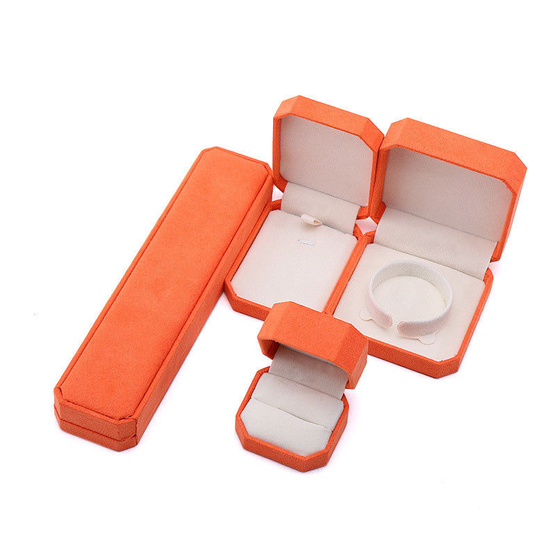 elegant handmade orange Octagonal Velvet Jewelry Box for Necklace Earrings Bracelet Ring packaging
