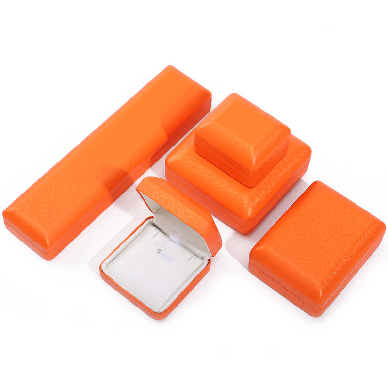 Custom Logo Rectangle Orange Leather Jewelry Box for Luxury Bracelet Necklace Storage