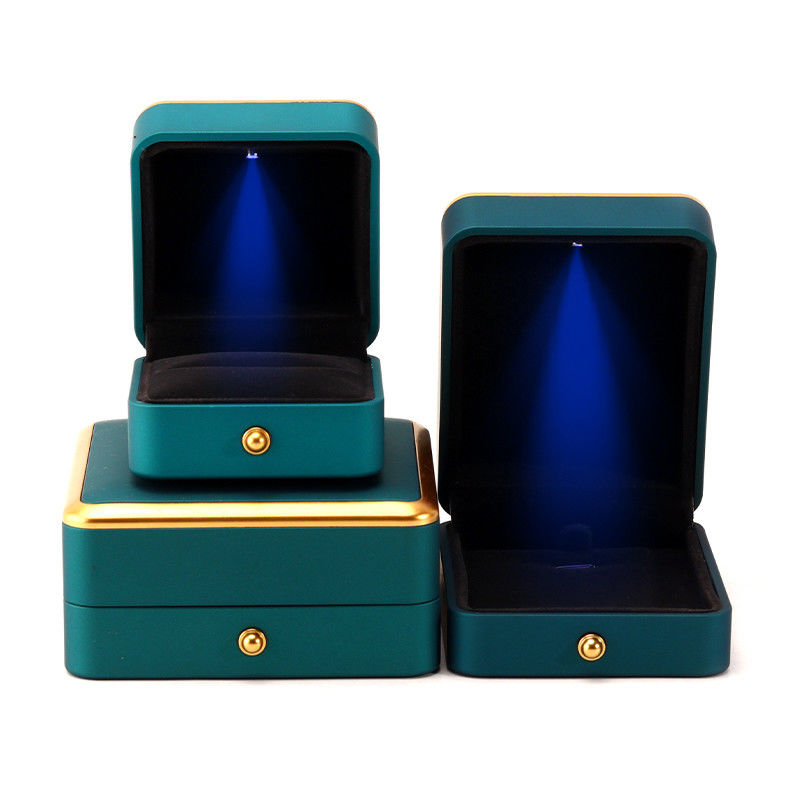 Light Green LED Plastic Velvet Jewelry Box for Custom in Square Luxury Elegant Style